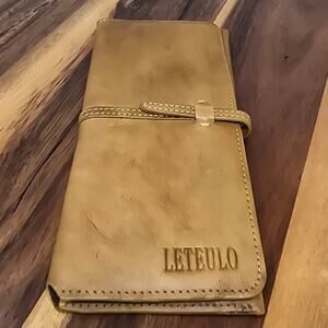 Leteulo Camel Color Leather Hold Money Credit Cards Change Wallet
